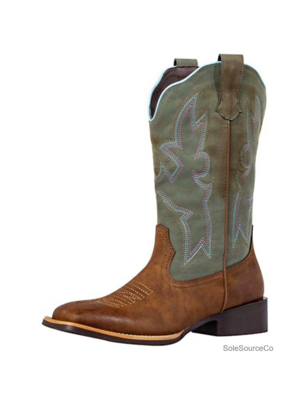 Faux Leather Square Toe Mid-Calf Western Boots with Embroidery